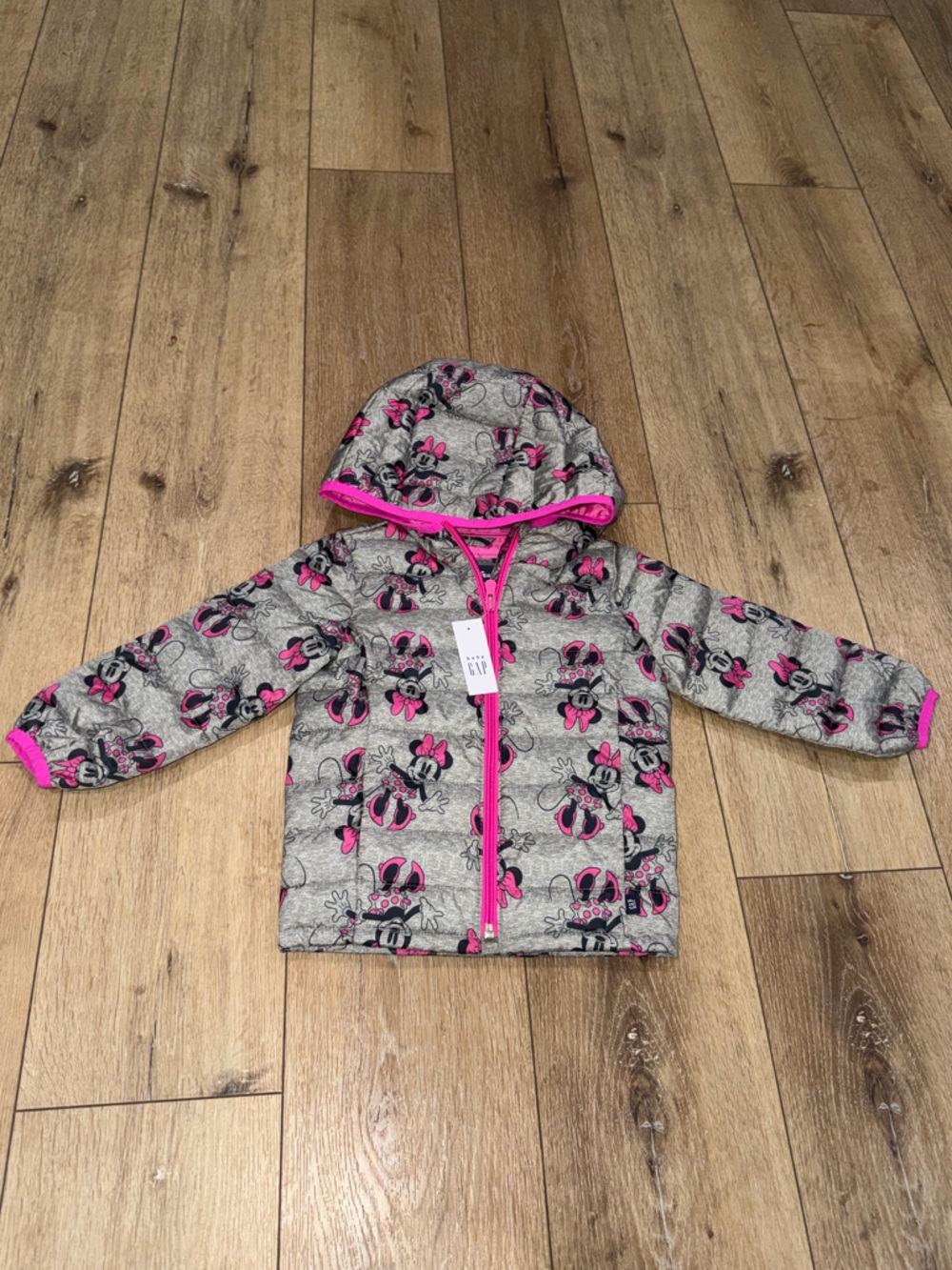 Baby GAP Minnie Mouse Girl’s Gray and Pink Winter Puffer Coat with Hood size 3T